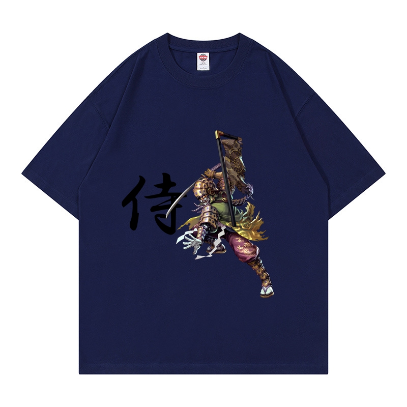 Samurai Drop Shoulder Cotton T Shirt Crew Neck T Shirt for Men Plain T Shirt