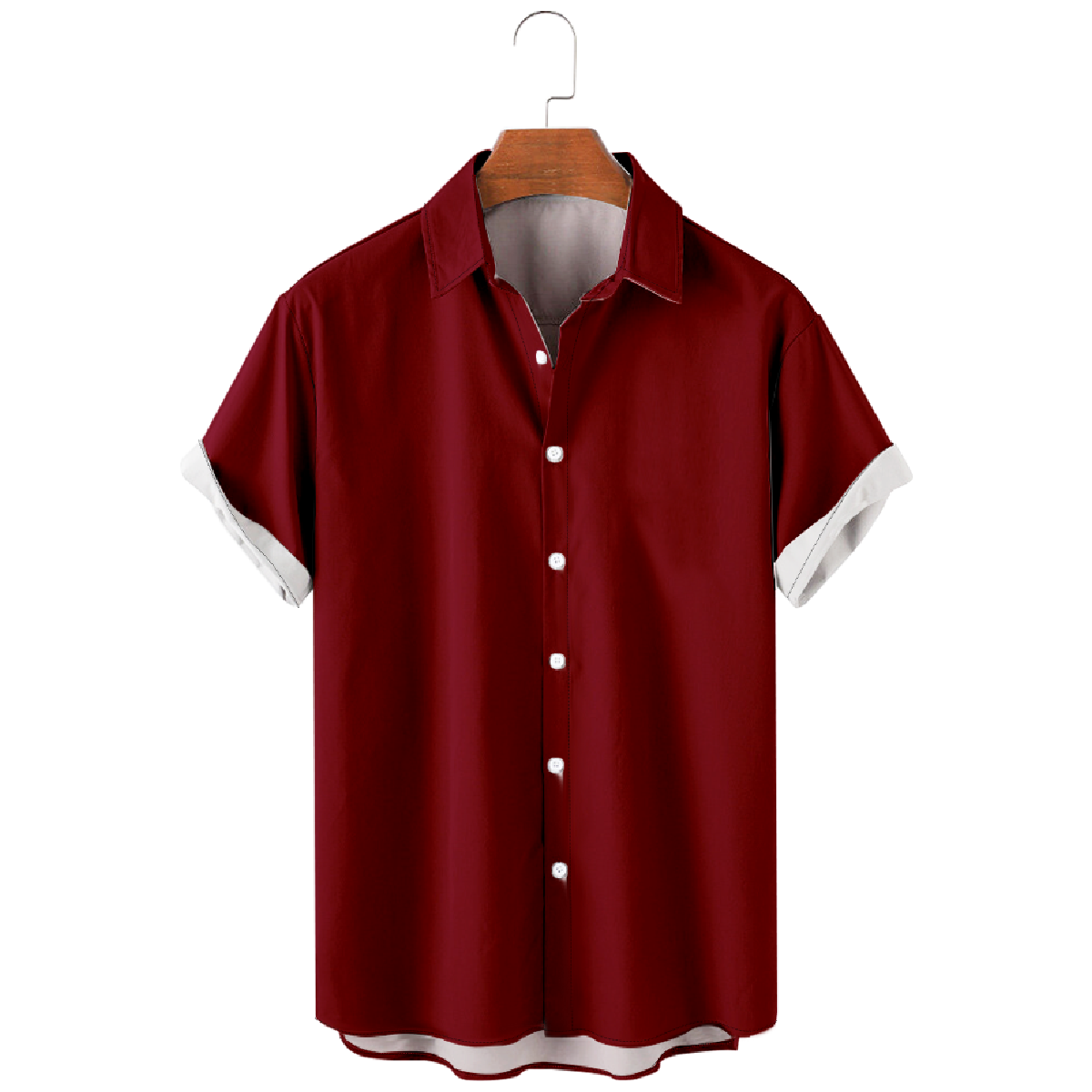 Mens Burgundy Button Up Shirt Short Sleeve Regular Fit Breathable Shirt