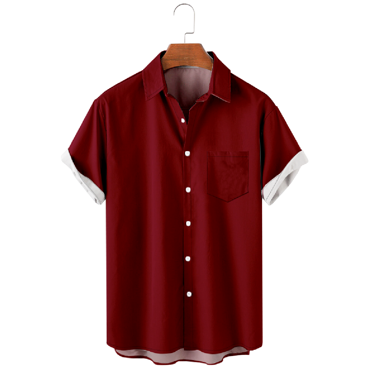 Burgundy Button Up Shirt for Men Shirt with Front Pocket Short Sleeve