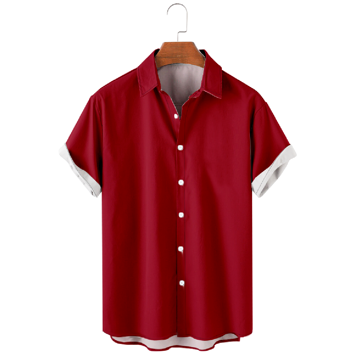 Mens Houston Battle Red Button Up Shirt Short Sleeve Regular Fit Breathable Shirt