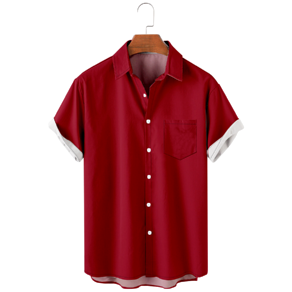 Houston Battle Red Button Up Shirt for Men Shirt with Front Pocket Short Sleeve