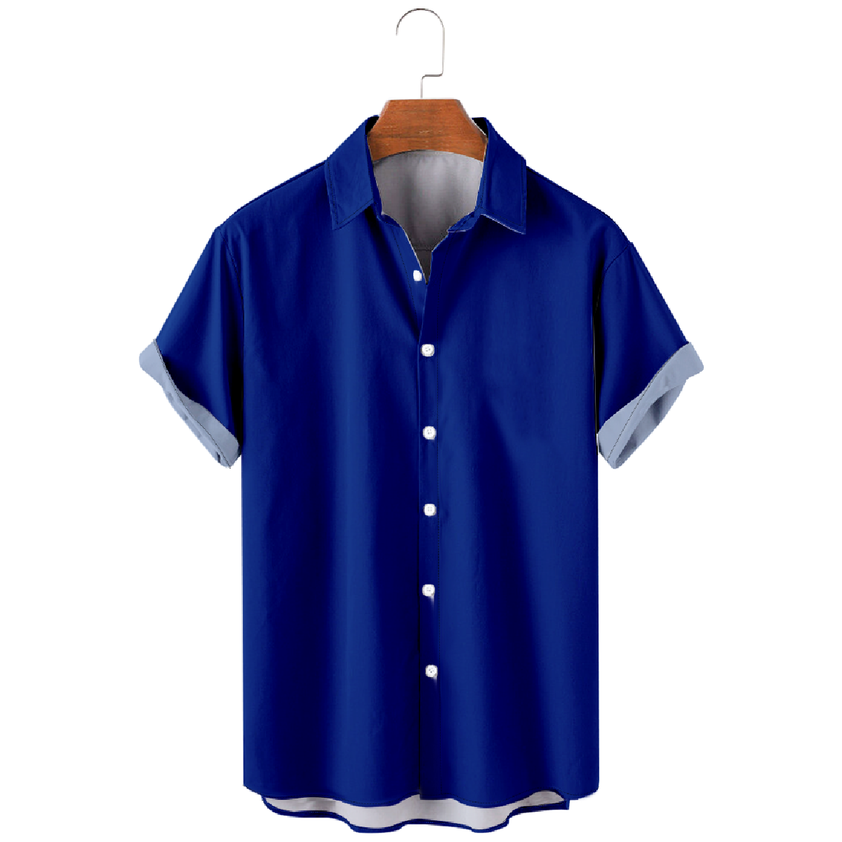Mens Buffalo Blue Button Up Shirt Short Sleeve Regular Fit Breathable Shirt