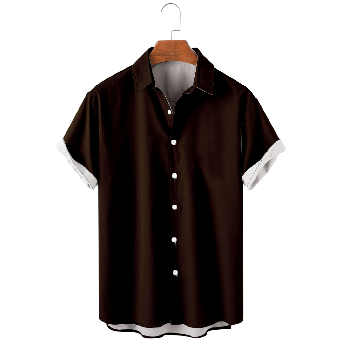 Mens Cleveland Dark Brown Button Up Shirt Short Sleeve Regular Fit Breathable Shirt