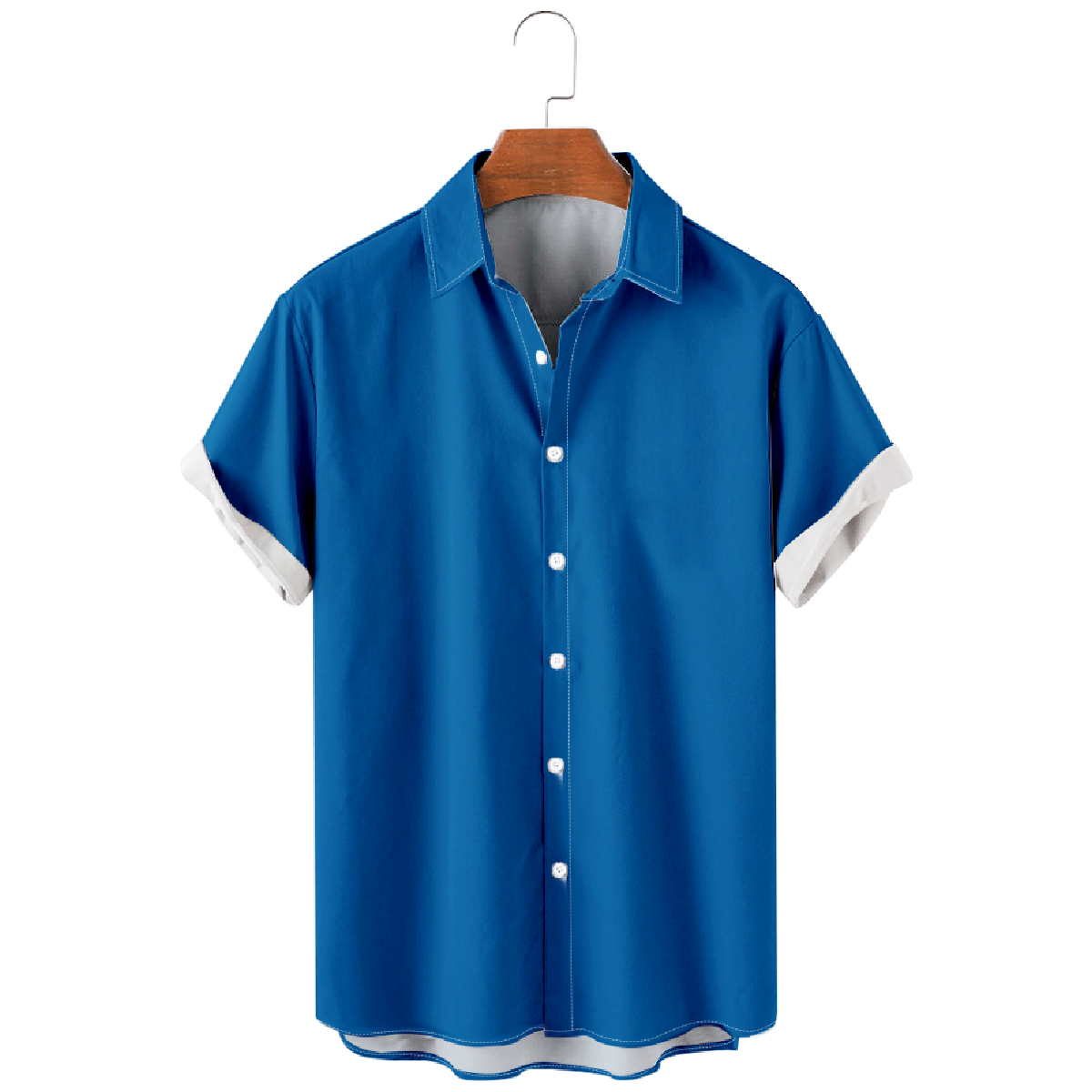 Mens Detroit Honolulu Blue Button Up Shirt Short Sleeve Regular Fit Breathable Shirt