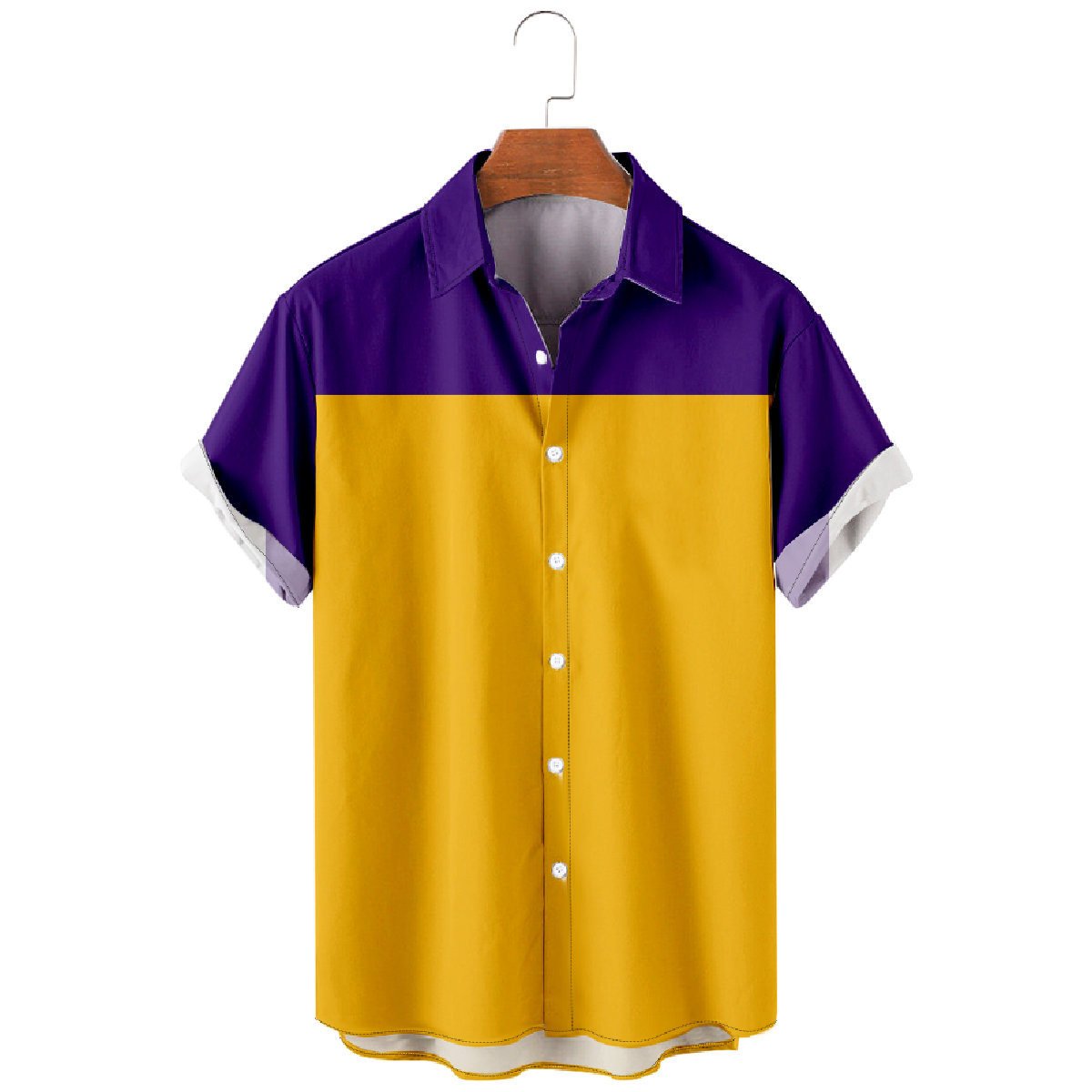 Mens American Football Minnesota Purple and Gold Button Up Shirt Short Sleeve Regular Fit Breathable Shirt