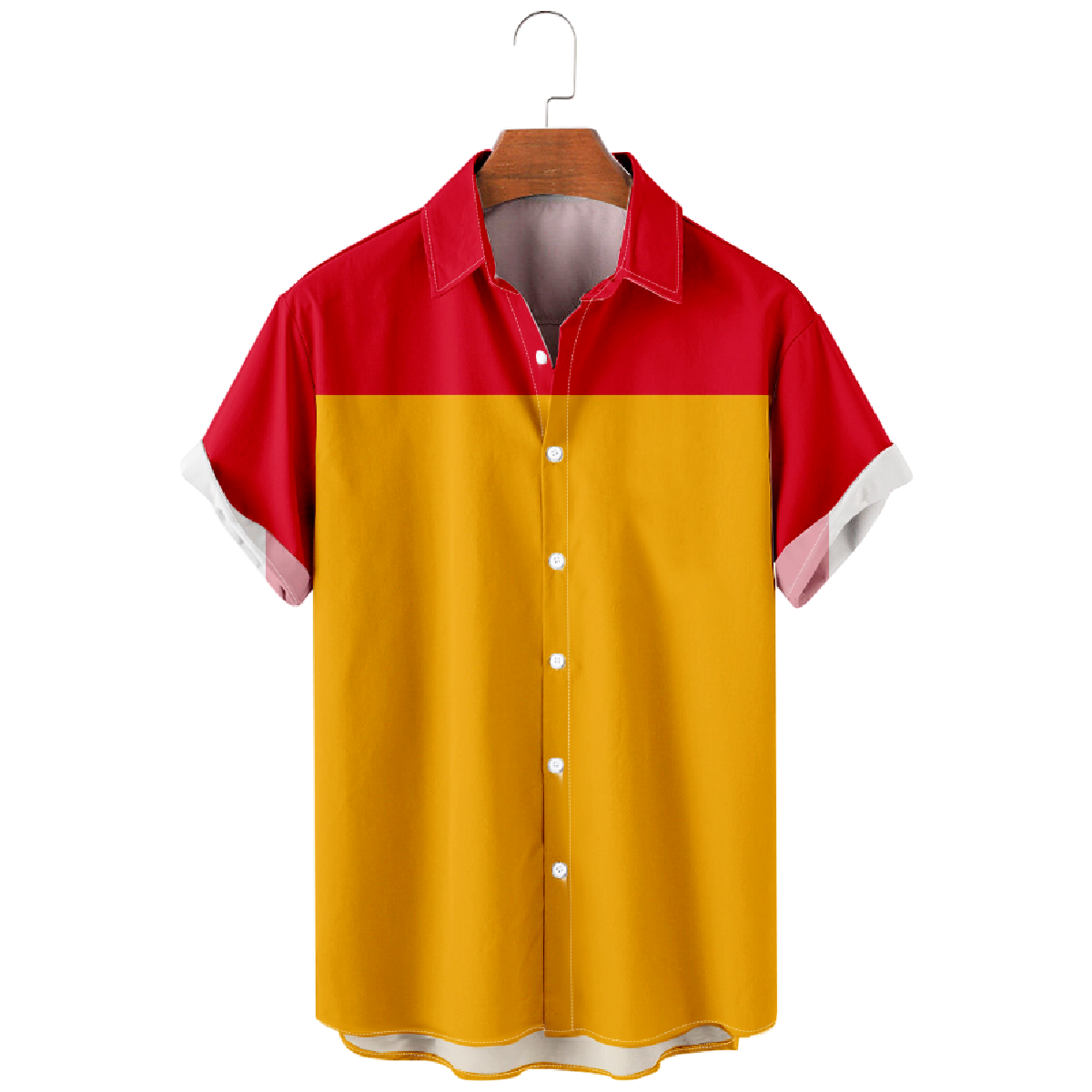 Mens American Football Kansas City Red and Gold Button Up Shirt Short Sleeve Regular Fit Breathable Shirt