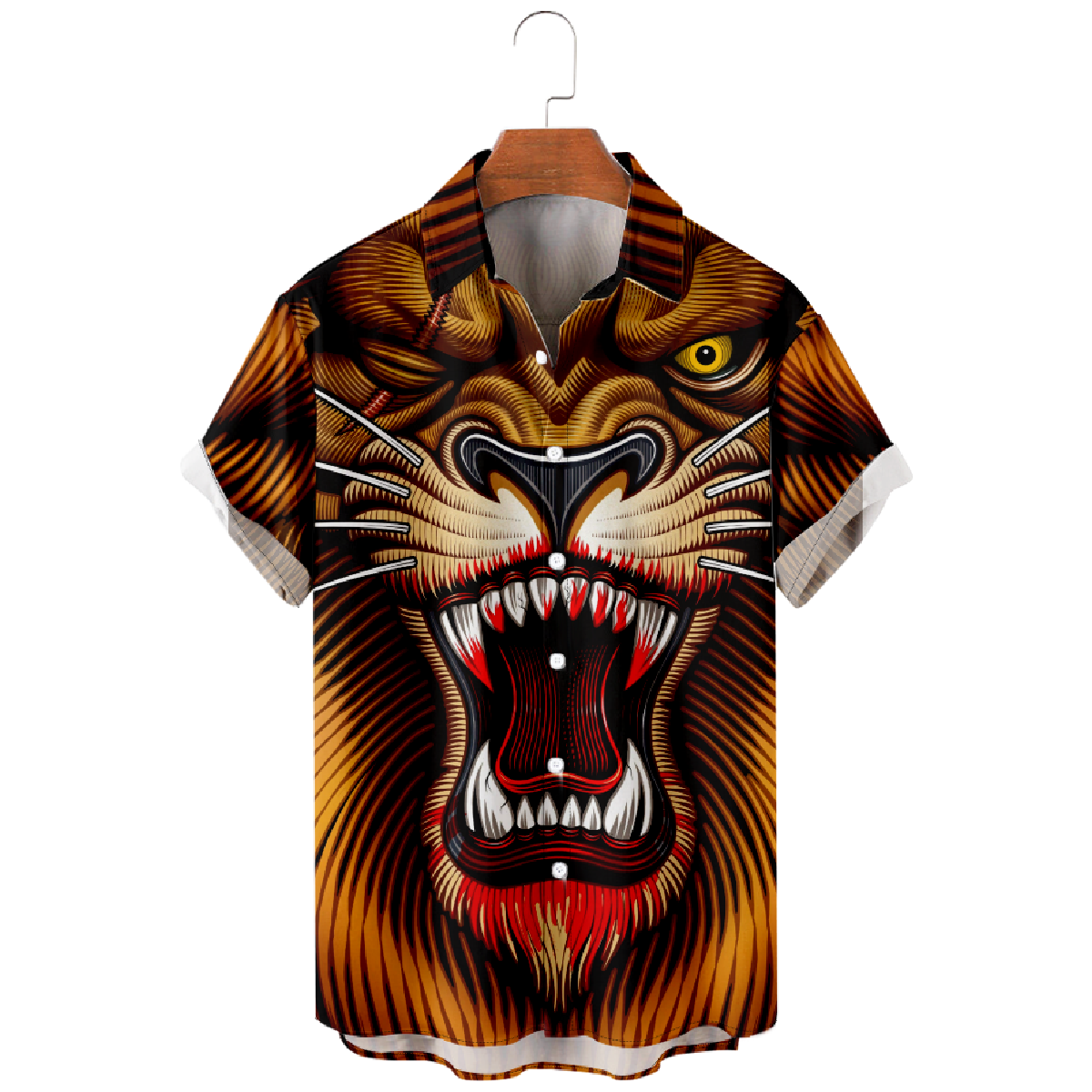 One Eyed Lion Button Up Shirt Mens Short Sleeve Shirt Regular Fit 