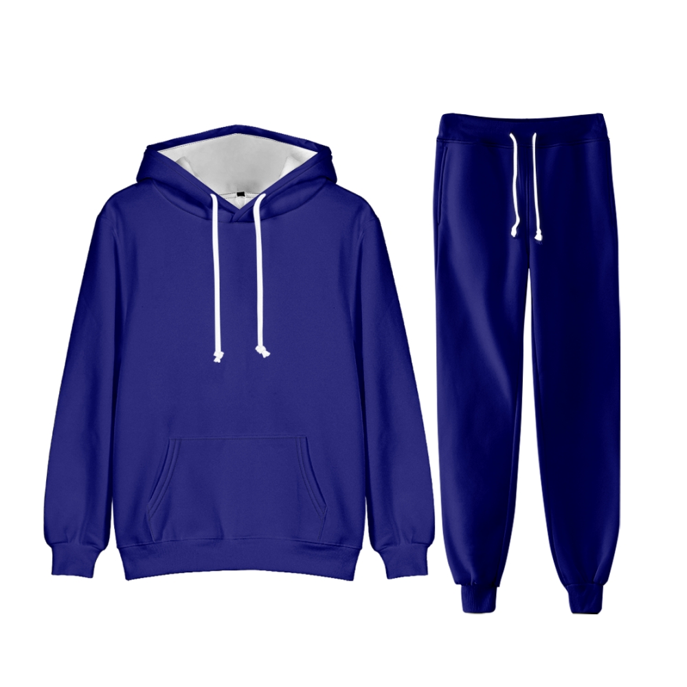 Midnight Blue Long Sleeve Pullover Hoodie and Jogger Pants Plain Midnight Blue Outfit 2 Pieces Suit Unisex Clothing for Adult
