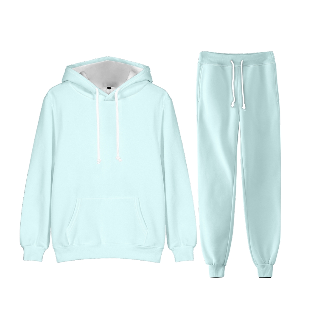 Blue Long Sleeve Pullover Hoodie and Jogger Pants Plain Blue Outfit 2 Pieces Suit Unisex Clothing for Adult
