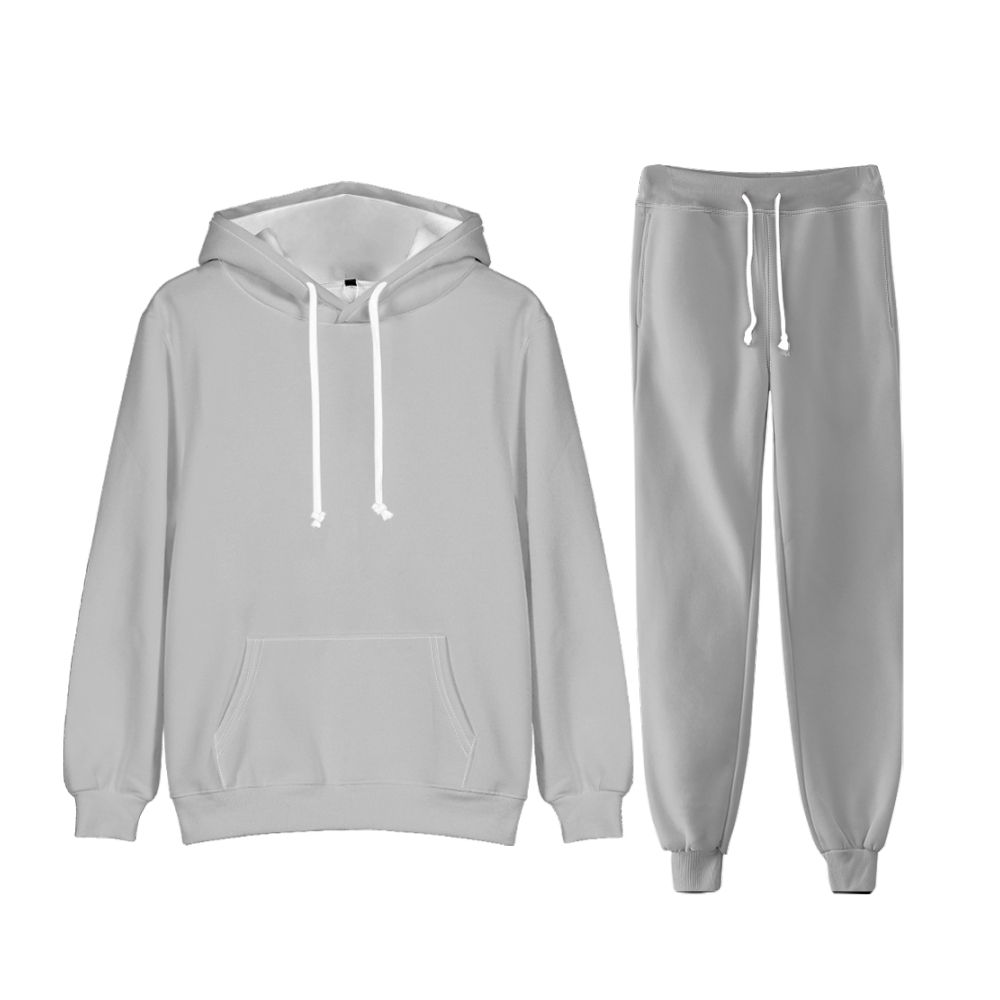 Silver Gray Long Sleeve Pullover Hoodie and Jogger Pants Plain Silver Gray Outfit 2 Pieces Suit Unisex Clothing for Adult