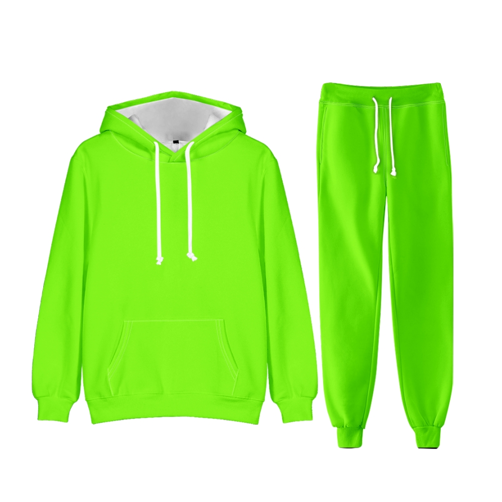 Lawn Green Long Sleeve Pullover Hoodie and Jogger Pants Plain Lawn Green Outfit 2 Pieces Suit Unisex Clothing for Adult