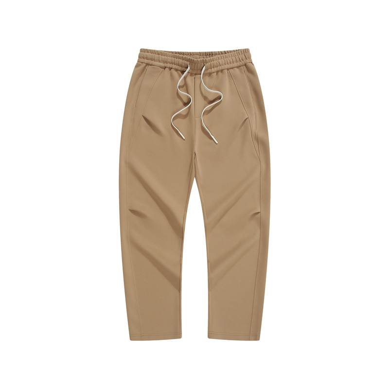 Men's Plain Pants with Drawstring Elastic Waistband Straight Fit Autumn Winter Pants