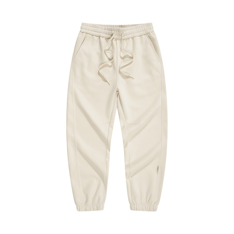 Men's Beige Sweatpants with Elastic Ankles Plain Beige Pants with Drawstring Autumn Winter Pants
