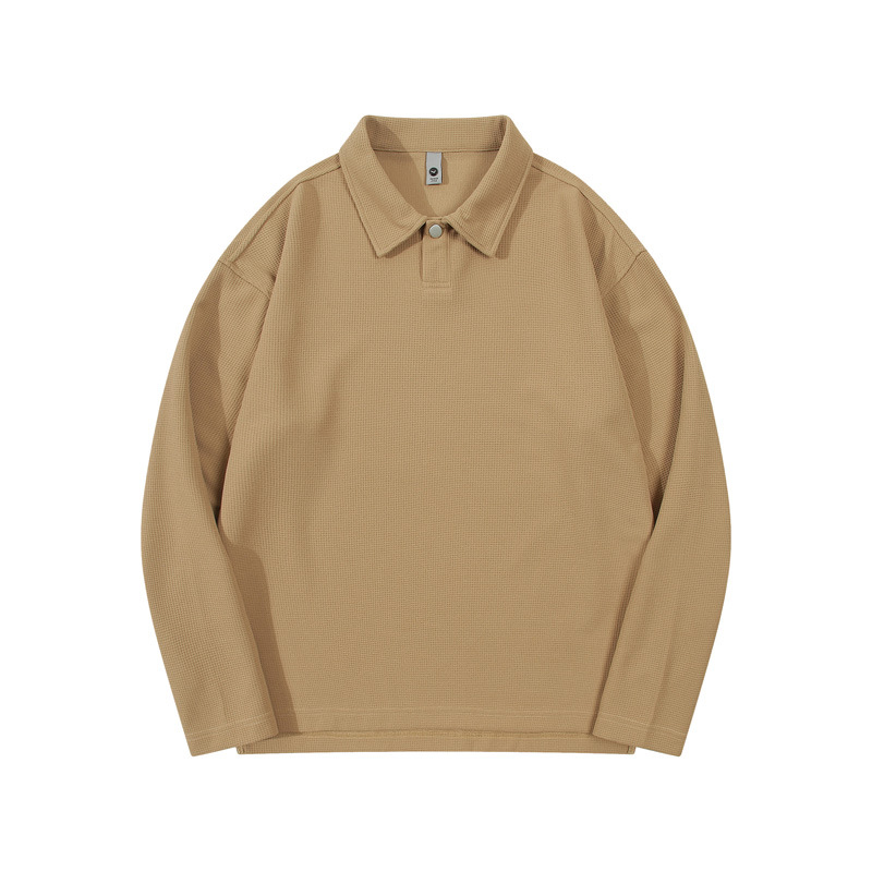 Men's Khaki Long Sleeve Polo Shirt Plain Khaki Sweatshirt with Collar Men's Autumn Tops