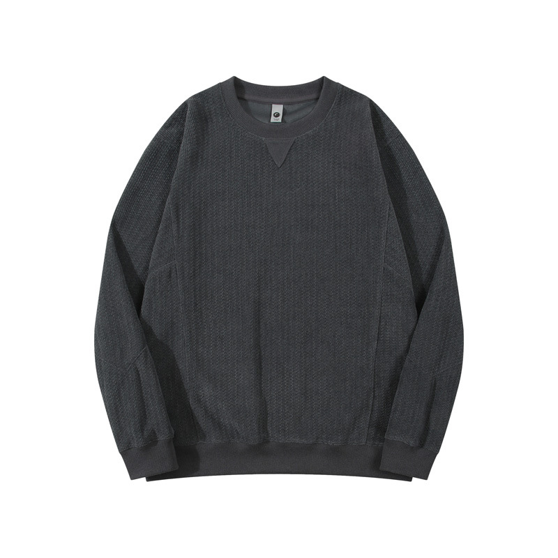 Men's Dark Gray Crew Neck Sweatshirt Plain Gray Men's Autumn Sweatshirt Round Neckline 