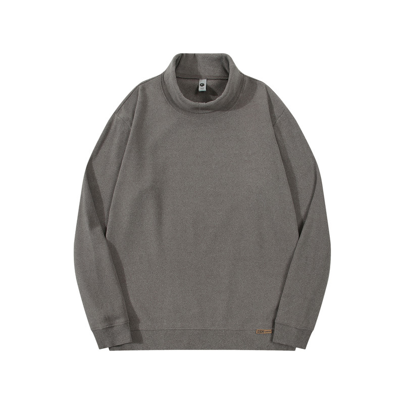 Men's Gray High Collar Long Sleeve Fleece Sweatshirt Plain Gray Warm Sweatshirt 