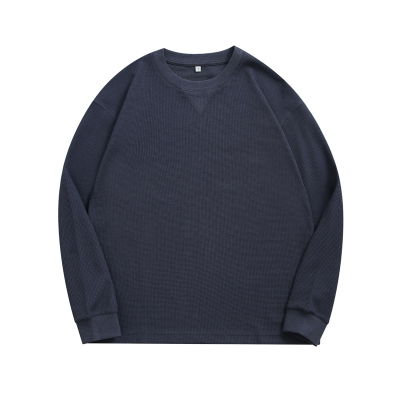 Men's Gray Waffle Crew Neck Sweatshirt Plain Autumn Winter Sweatshirt Straight Fit