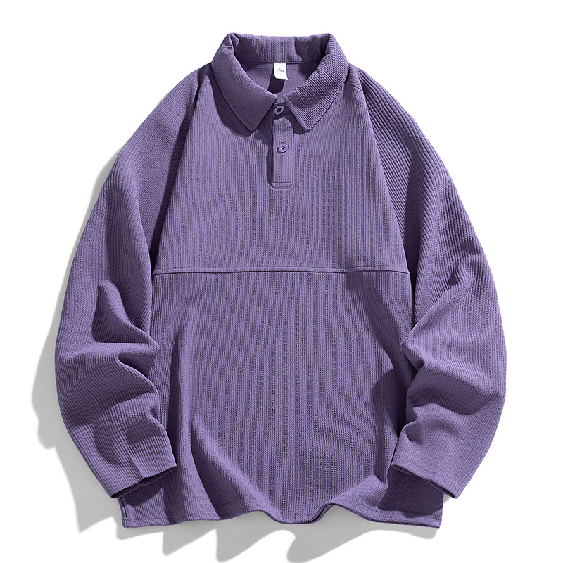 Men's Purple Fashion Long Sleeve Polo Shirt Casual Plain Polo Shirt