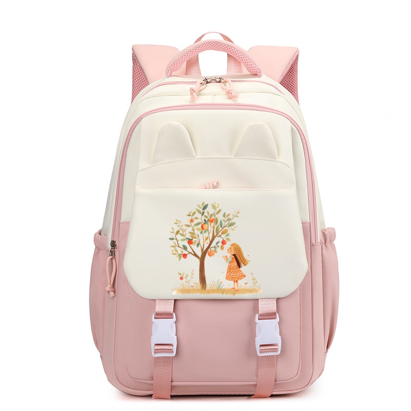 Girl and Apple Tree Nylon School Backpack for Girls Waterproof Multiple Pockets Gift for Kids