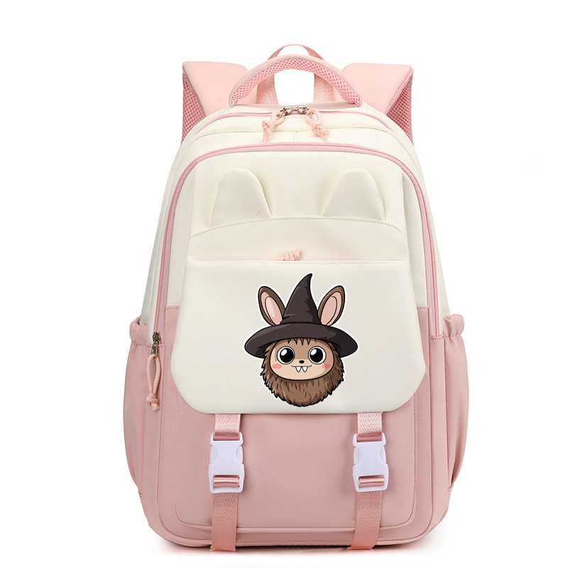 Cute Bunny with Witch Hat Nylon School Backpack for Girls Waterproof Multiple Pockets Gift for Kids