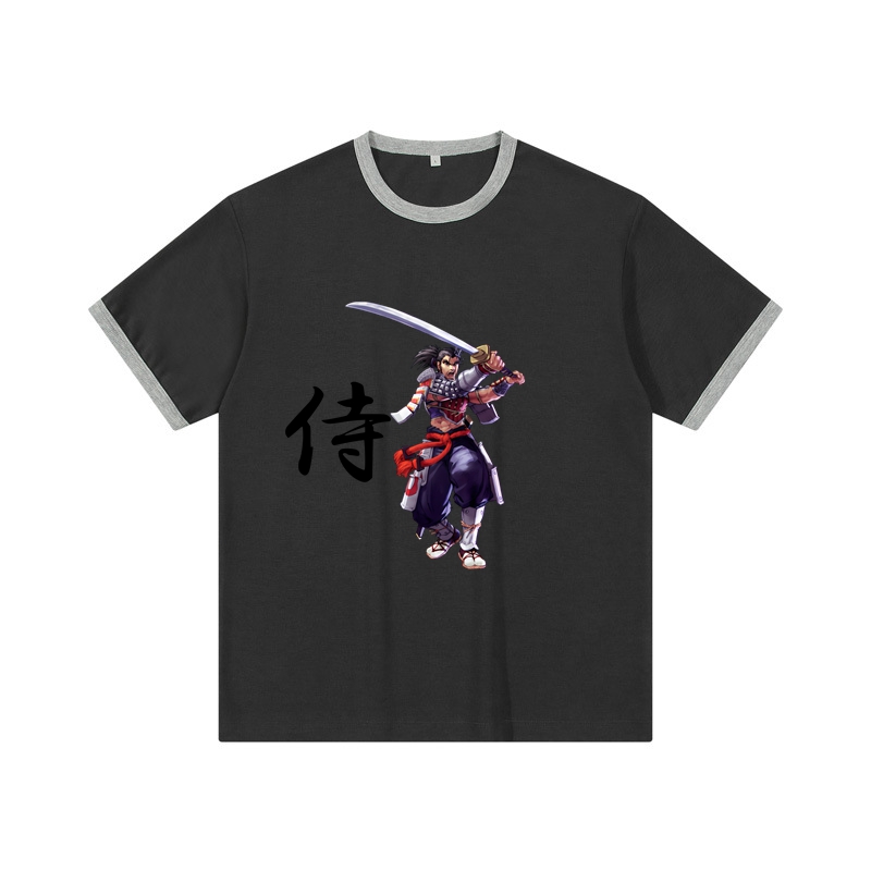 Samurai Cotton Crew Neck T Shirt Drop Shoulder T Shirt with Neckline Casual T Shirt