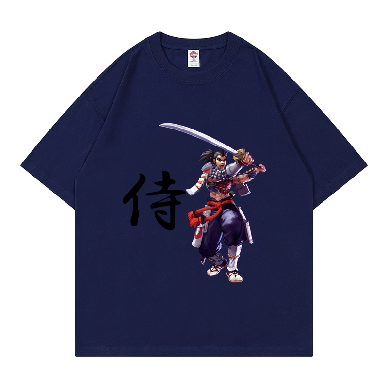 Samurai Drop Shoulder Cotton T Shirt Crew Neck T Shirt for Men Plain T Shirt