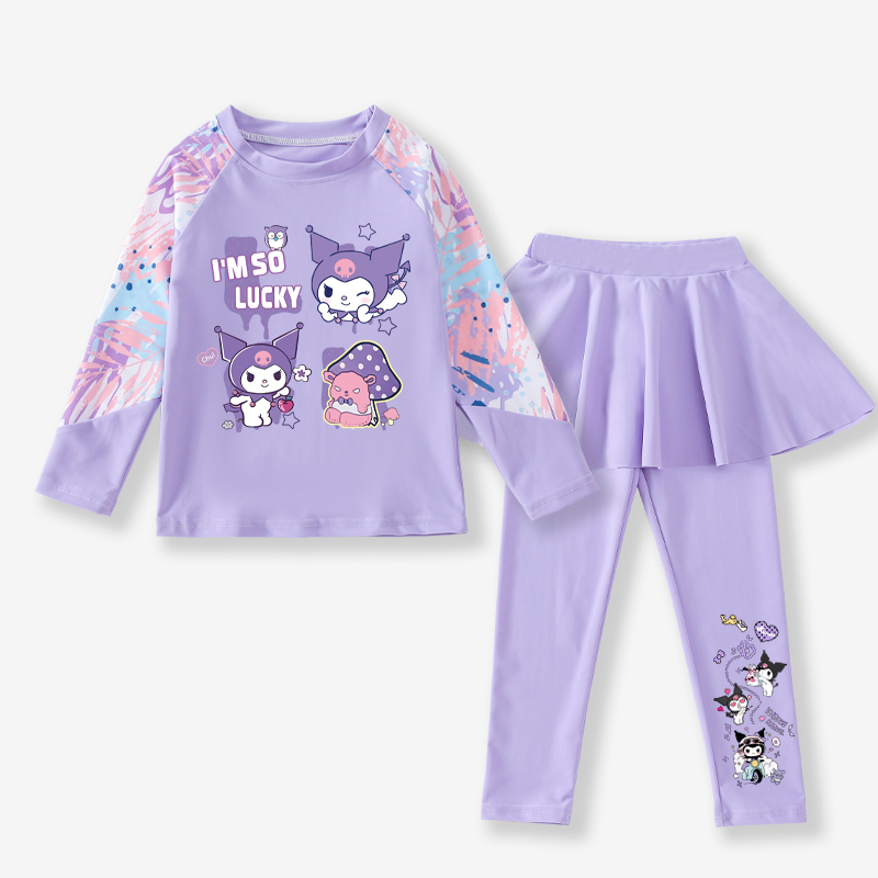 Kid's Kuromi Swimsuits Girl's Kuromi Long Sleeve Swimsuits Trendy Kid's Swimwear