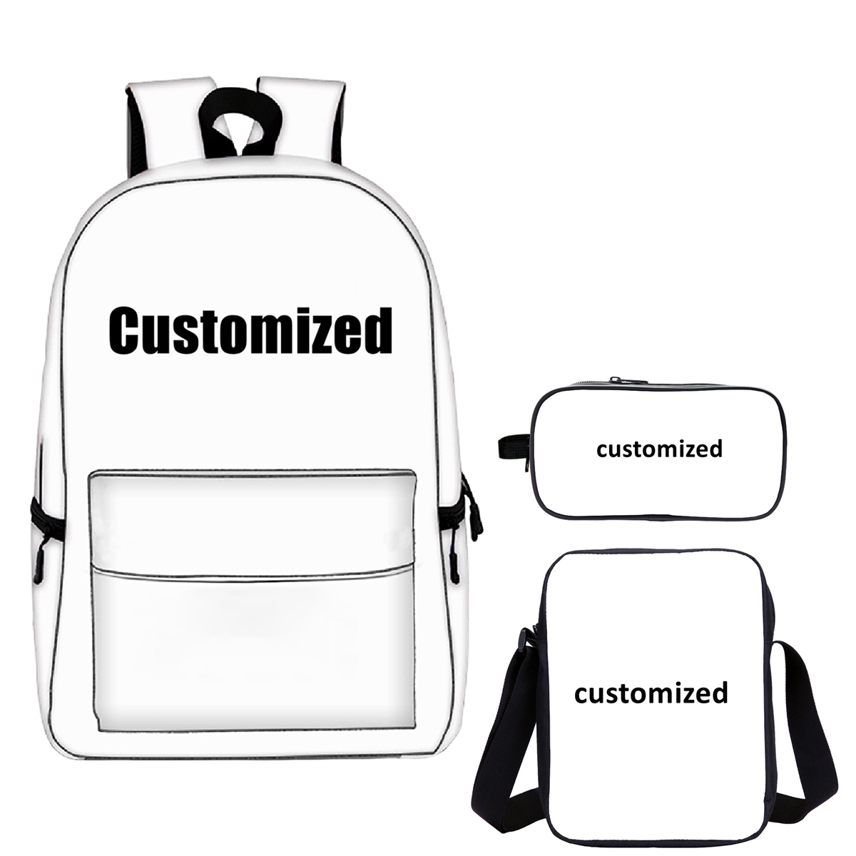 Customized 17" Allover Print School Backpack with Shoulder Bag Pencil Case 3 Pieces Combo Gift for Kids