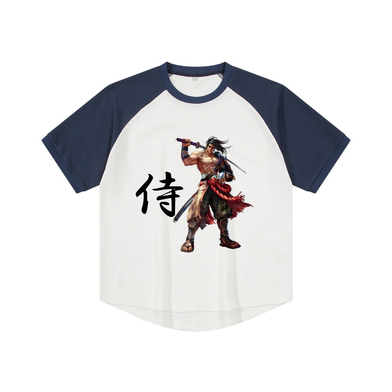Samurai Raglan Short Sleeve Drop Shoulder T Shirt for Men Crew Neck Cotton T Shirt Casual T Shirt