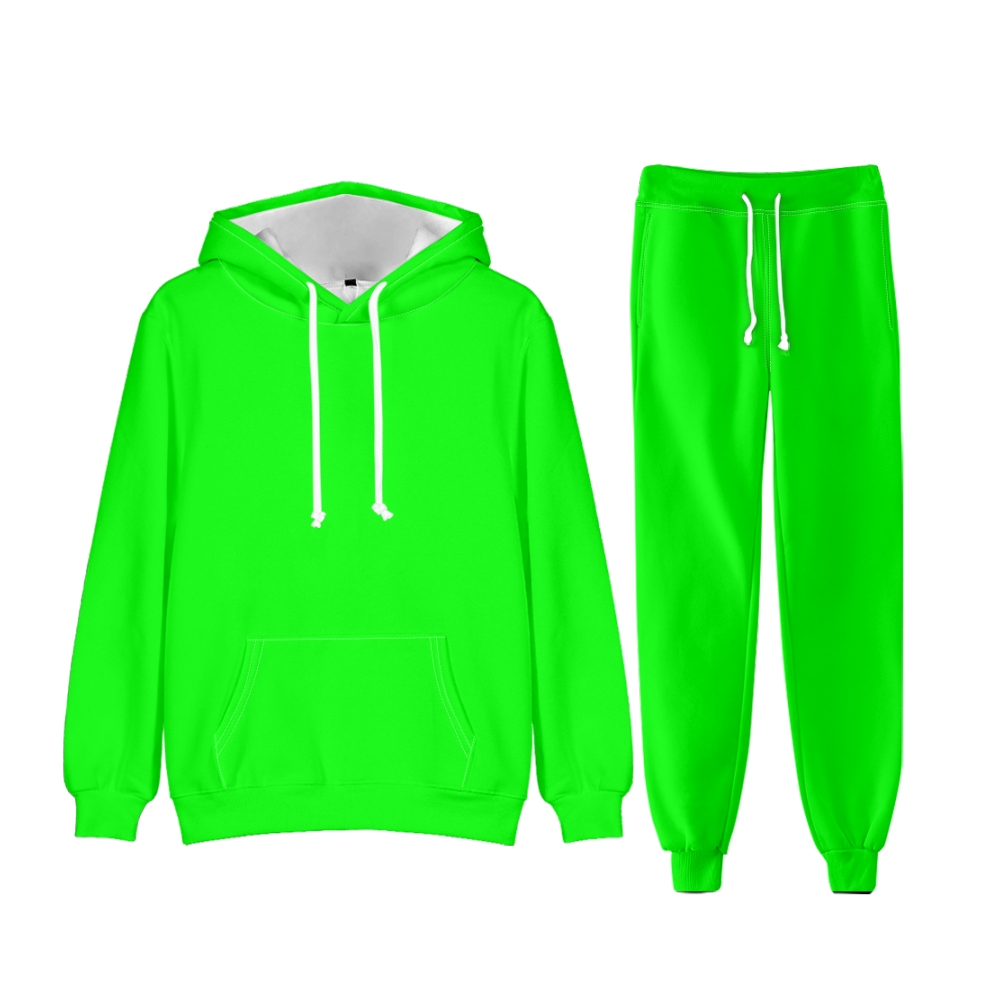 Lime Long Sleeve Pullover Hoodie and Jogger Pants Plain Lime Outfit 2 Pieces Suit Unisex Clothing for Adult