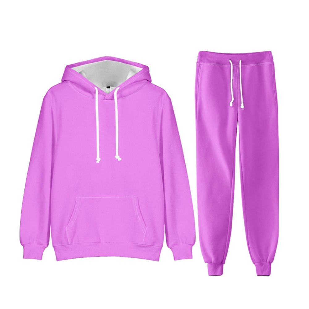 Violet Purple Long Sleeve Pullover Hoodie and Jogger Pants Plain Violet Purple Outfit 2 Pieces Suit Unisex Clothing for Adult