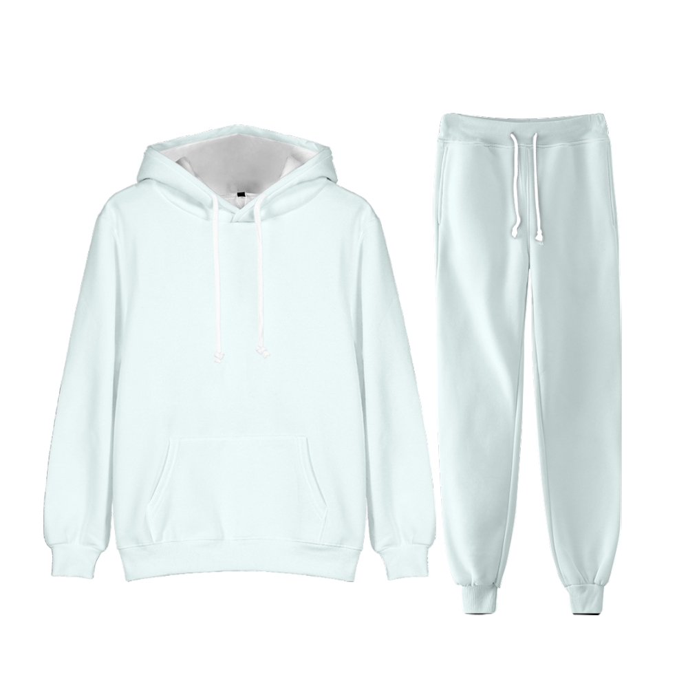 Azure White Long Sleeve Pullover Hoodie and Jogger Pants Plain Azure White Outfit 2 Pieces Suit Unisex Clothing for Adult