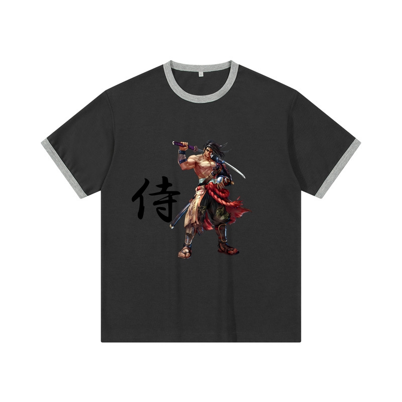 Samurai Cotton Crew Neck T Shirt Drop Shoulder T Shirt with Neckline Casual T Shirt