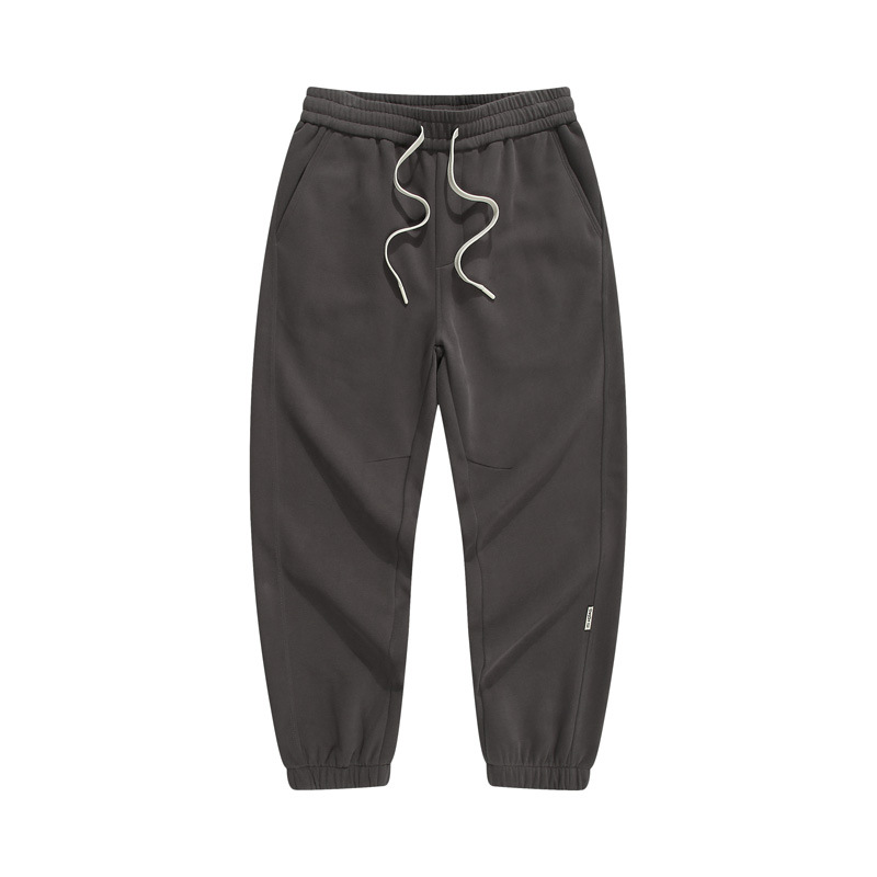 Men's Dark Gray Sweatpants with Elastic Ankles Plain Gray Pants with Drawstring Autumn Winter Pants