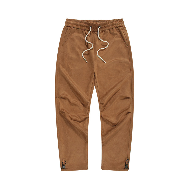 Men's Chocolate Brown Suede Cargo Pants Plain Chocolate Brown Pants with Elastic Waistband and Drawstring Fashion Pants