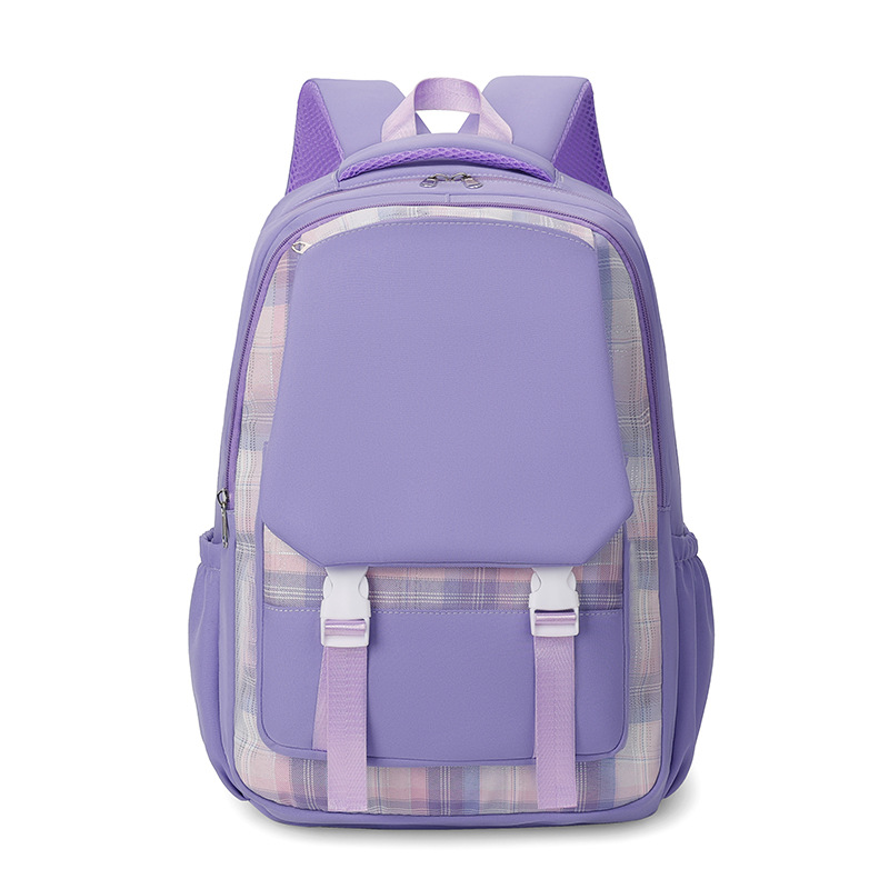 Girl's Purple Nylon School Backpack 17" Backpack Waterproof Multiple Pockets