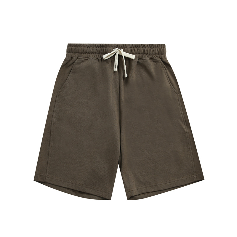 Men's Brown Drawstring Shorts with Elastic Waistband Loose Shorts Autumn Casual Shorts