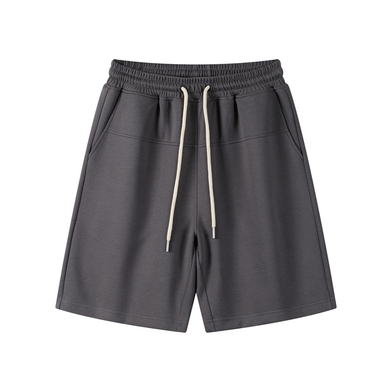 Men's Plain Dark Gray Autumn Shorts with Elastic Waistband Casual Drawstring Shorts for Men
