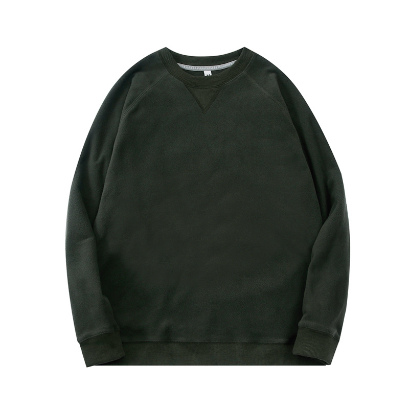 Men's Dark Green Crew Neck Fleece Sweatshirt Plain Dark Green Sweatshirt Vintage Style Casual Men's Winter Tops