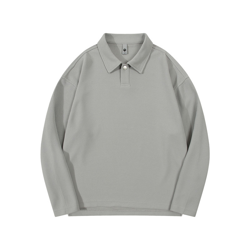 Men's Gray Long Sleeve Polo Shirt Plain Gray Sweatshirt with Collar Men's Autumn Tops