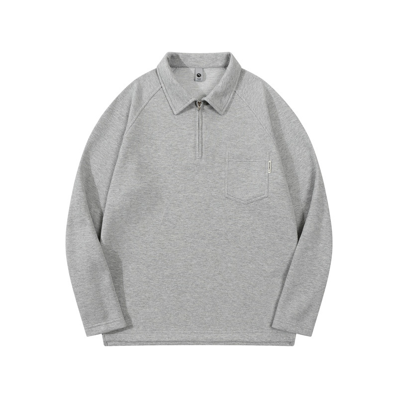 Men's Long Sleeve Polo Shirt with Front Pockets Plain Sweatshirt with Zipper Casual Tops