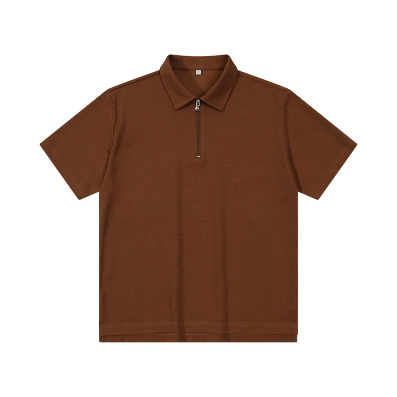 Men's Plain Zipper Polo Shirt Casual Straight Fit Short Sleeve Polo Shirt 
