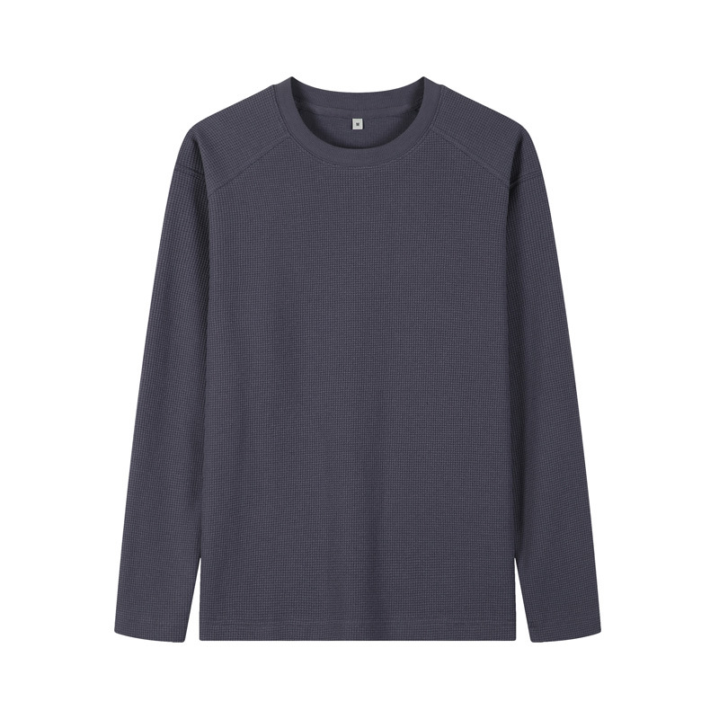 Men's Waffle Crew Neck Long Sleeve Sweatshirt Plain Cotton Sweatshirt 