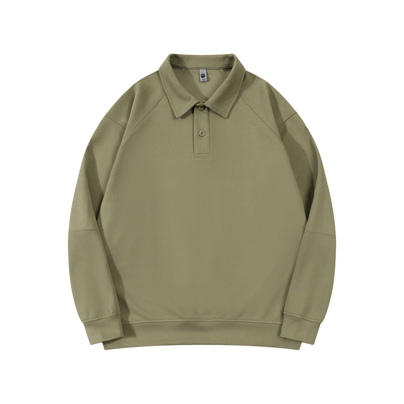 Men's Green Long Sleeve Polo Shirt Autumn Winter Plain Polo Shirt Casual Style 