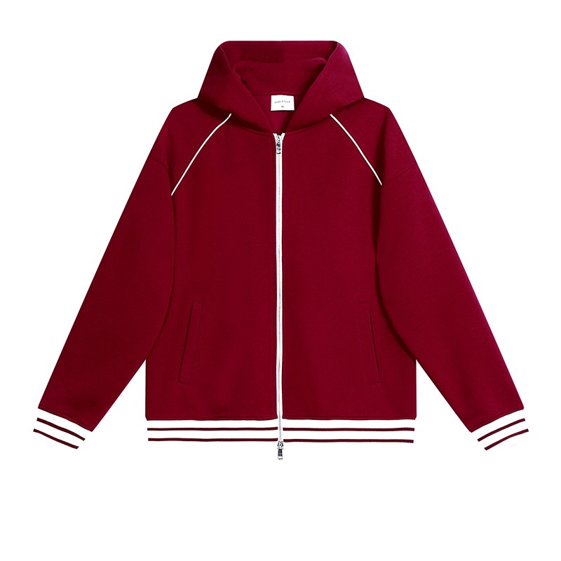 Adult Red and White Long Sleeve Pullover Zipper Hoodie Autumn Winter Cotton Hoodie 