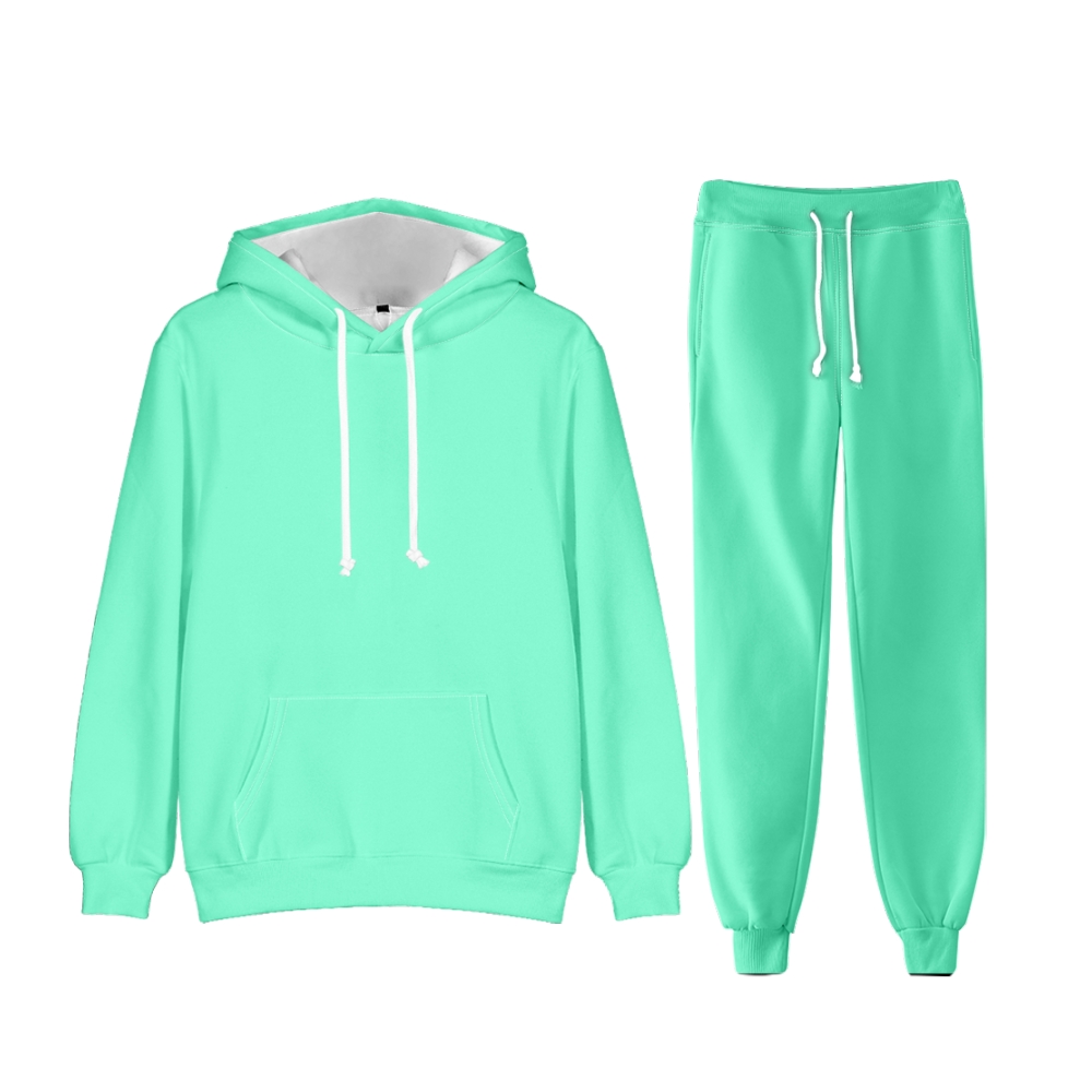 Blue Long Sleeve Pullover Hoodie and Jogger Pants Plain Blue Outfit 2 Pieces Suit Unisex Clothing for Adult