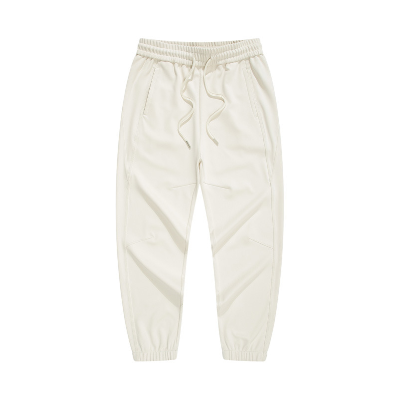Men's White Casual Pants with Drawstring Plain White Loose Pants Elastic Foot Closure
