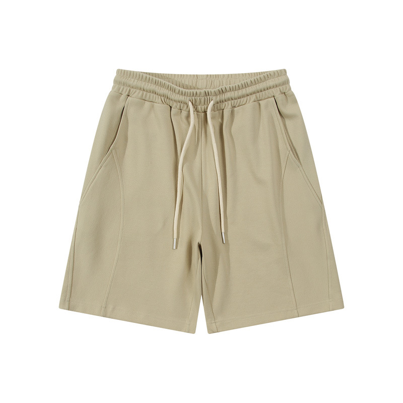 Men's Beige Drawstring Casual Shorts with Elastic Waistband Loose Shorts Autumn Casual Shorts