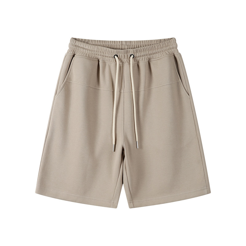 Men's Plain Beige Autumn Shorts with Elastic Waistband Casual Drawstring Shorts for Men