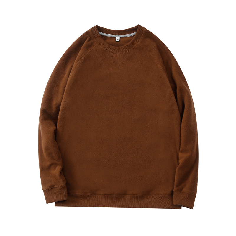 Men's Brown Crew Neck Fleece Sweatshirt Plain Brown Sweatshirt Vintage Style Casual Men's Winter Tops